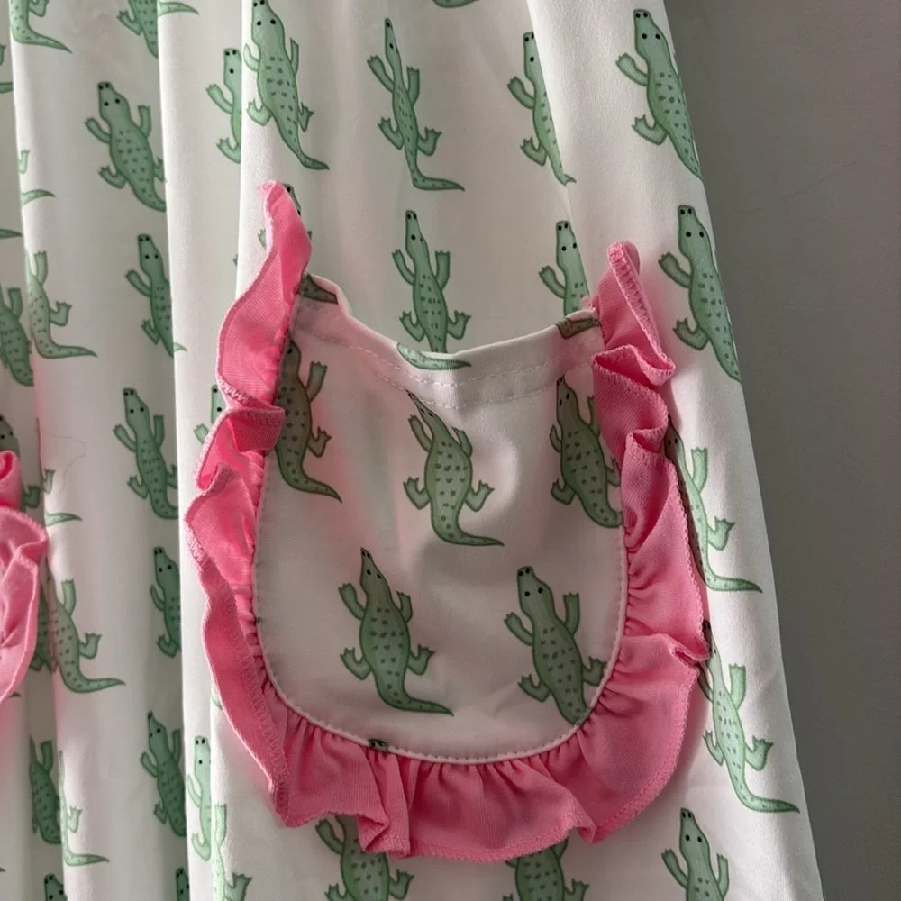 NEW Milk Silk CROCODILE FLUTTER DRESS Puffy Short Sleeves Girls 4 XL/Age8-9 Tall